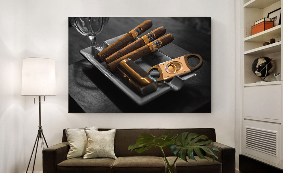 Printed Photograph of Cigars Cutter Lighter In Bar