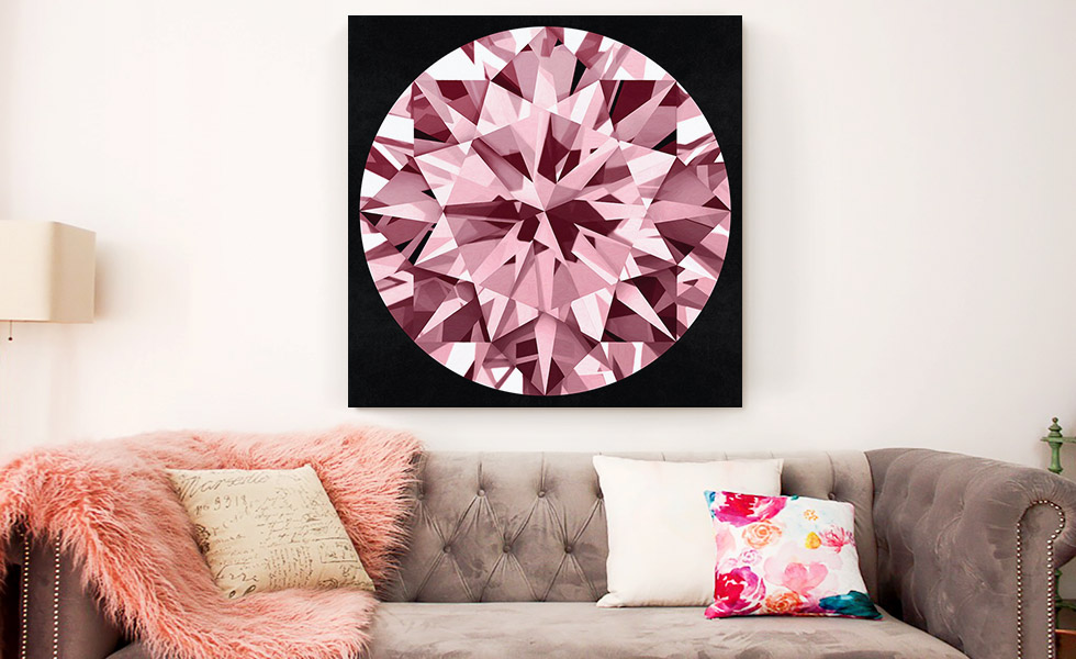 Hot Pink on Black Round Brilliant Cut Diamond Jewel